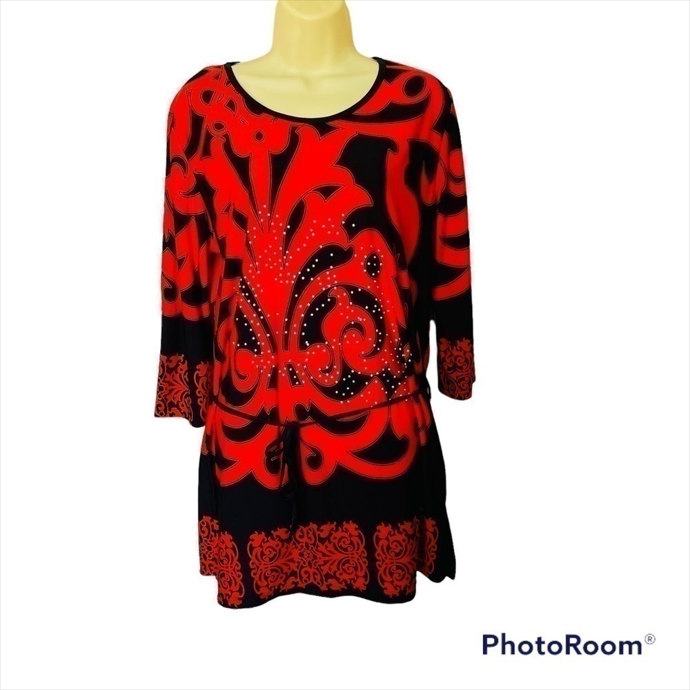 𝅺CREATION Orange Casual Swirl Pattern Boho Women's Top Blouse. Size Large